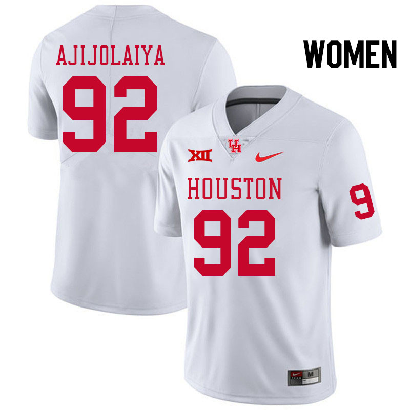 Women #92 Hakeem Ajijolaiya Houston Cougars Big 12 XII College Football Jerseys Stitched-White - Click Image to Close